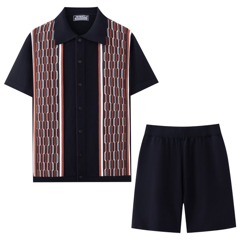 Men's Short Sleeve Jacquard Knit Co-ord Set - Image 4