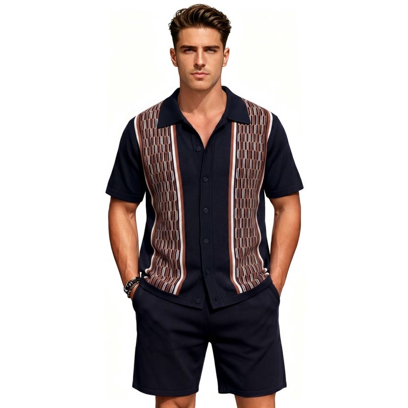 Men's Short Sleeve Jacquard Knit Co-ord Set - Image 3