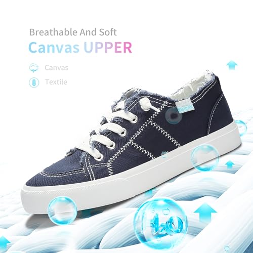 Obtaom Women's Play Fashion Sneaker Comfortable Walking Shoes Dark Blue Canvas Slip on Shoes(Navy US9) - Image 4