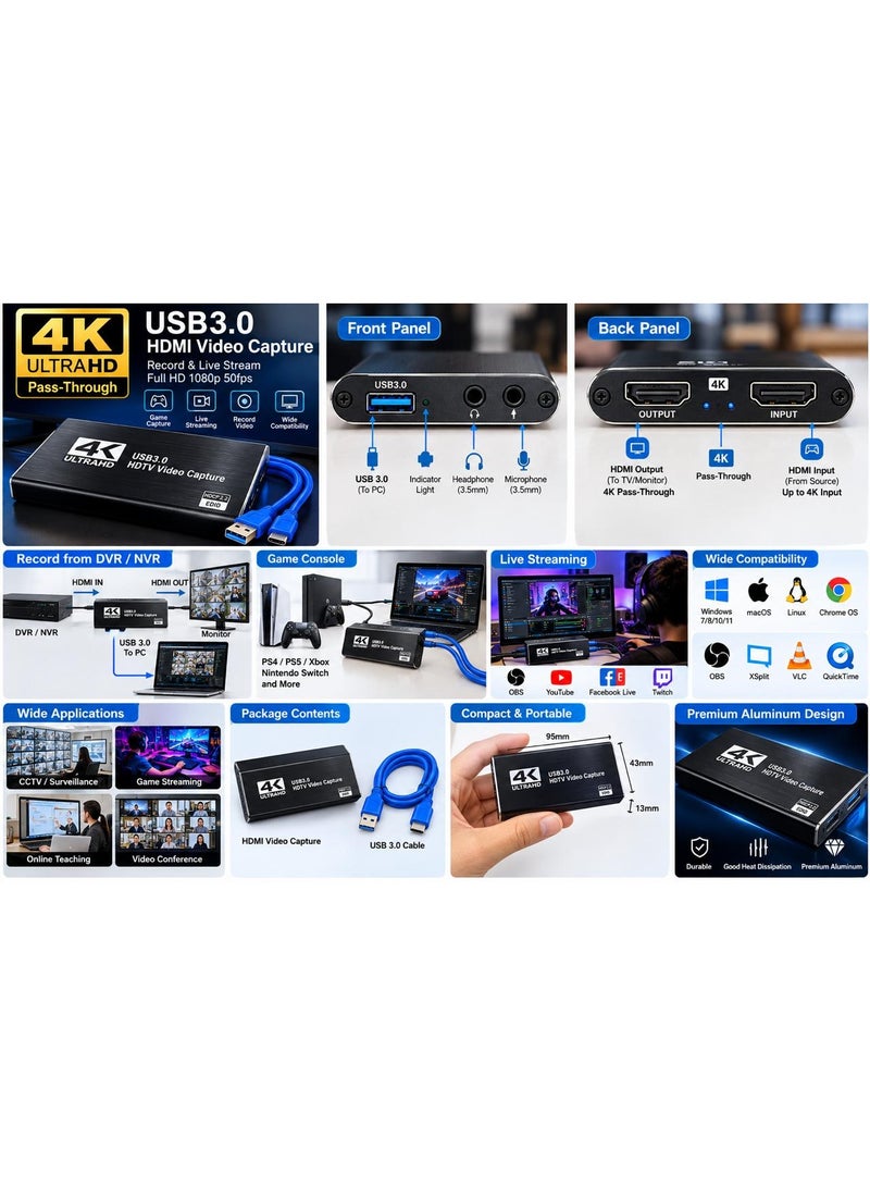 USB 3.0 HDMI Video Capture Card with 4K Pass-Through - Image 2