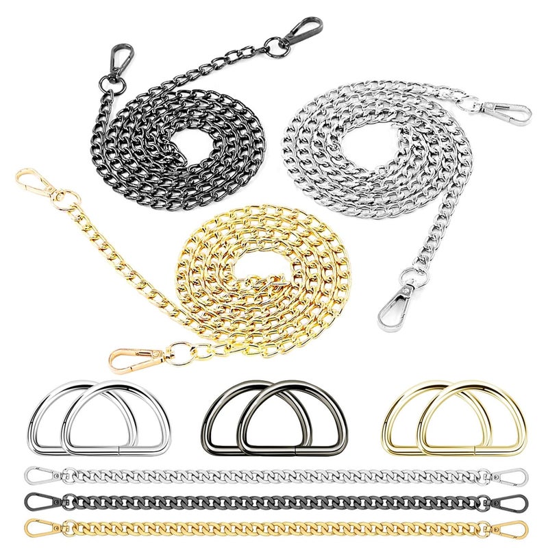 LANMOK Handbag Chain Strap 6pcs Bag Metal Replacement Chains Shoulder Strap Chain with 6pcs D Rings for Purse Clutch Bag Wallet SilverGoldBlack - Image 1