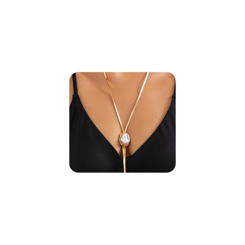 FUTIMELY Dainty Gold Lariat Statement Necklaces for Women,14K Gold Plated Herringbone Chain Necklace Party Prom Adjustable Holiday Jewelry Gifts (Pearl Gold) - Image 1