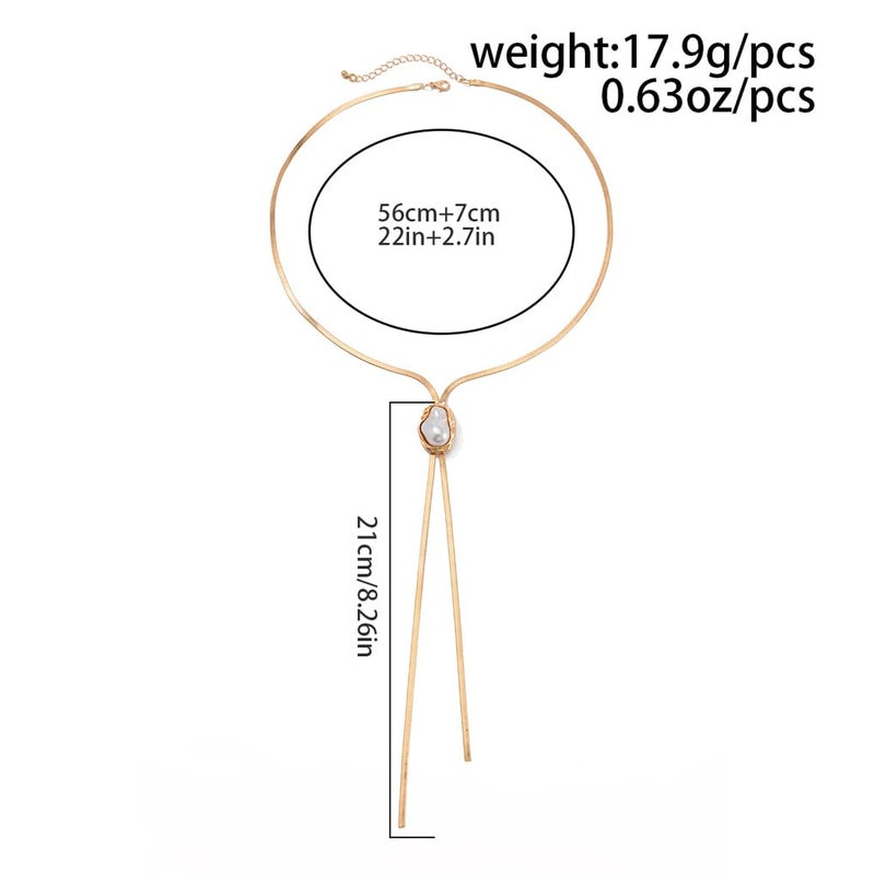 FUTIMELY Dainty Gold Lariat Statement Necklaces for Women,14K Gold Plated Herringbone Chain Necklace Party Prom Adjustable Holiday Jewelry Gifts (Pearl Gold) - Image 4