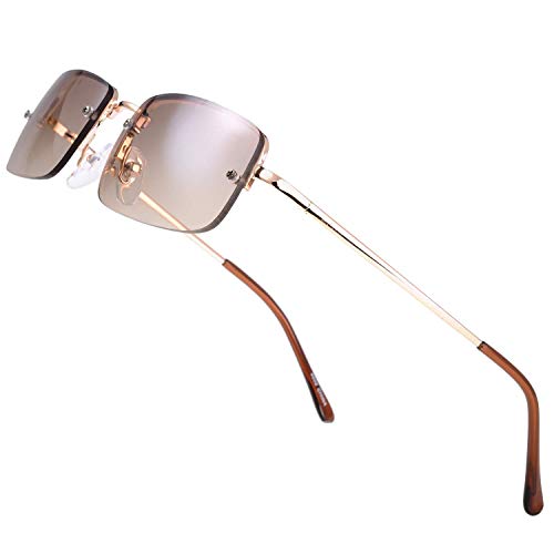 The Fresh Minimalist Small Rectangular Sunglasses Clear Eyewear Spring Hinge - Gift Box Package (201-Gold, Gradient Brown, 51) - Image 1