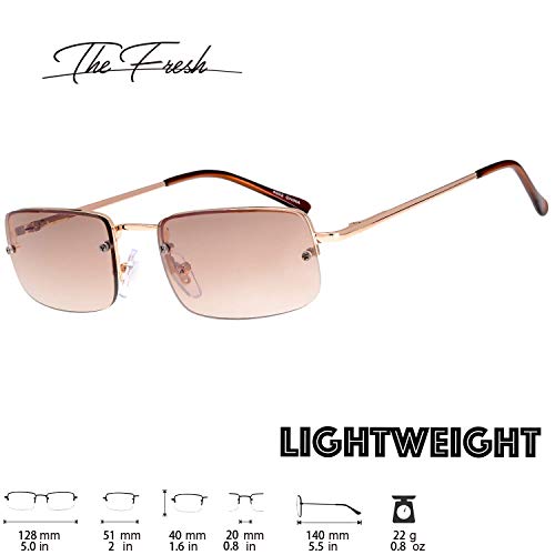 The Fresh Minimalist Small Rectangular Sunglasses Clear Eyewear Spring Hinge - Gift Box Package (201-Gold, Gradient Brown, 51) - Image 2