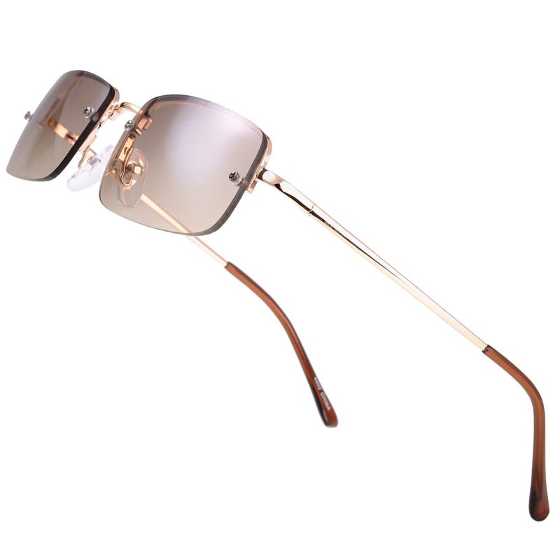 The Fresh Minimalist Small Rectangular Sunglasses Clear Eyewear Spring Hinge - Gift Box Package (201-Gold, Gradient Brown, 51) - Image 3