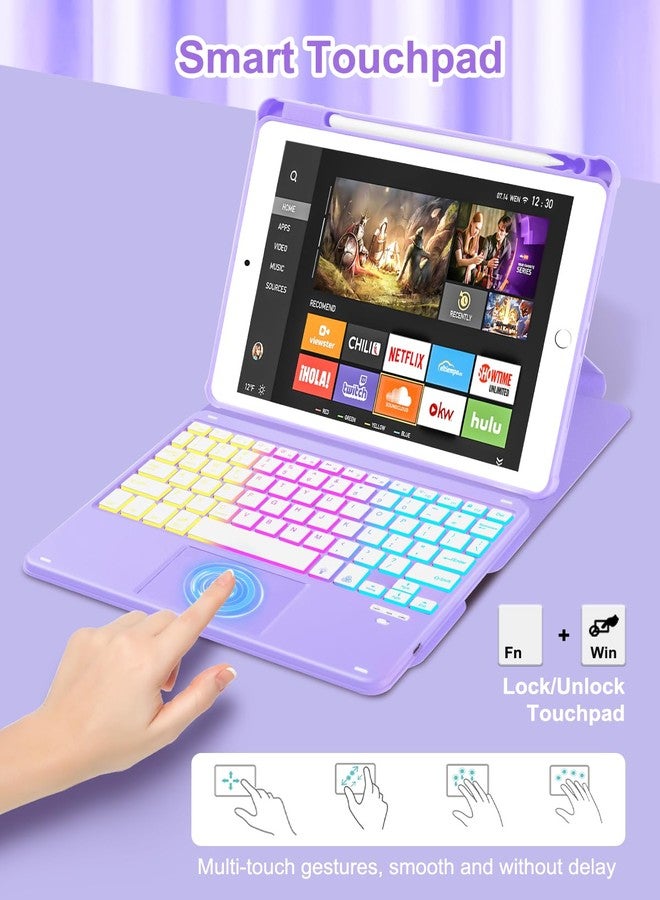 MePadKey Touchpad Keyboard Case for iPad 9th /8th/7th Generation 10.2 inch, 360 Degree Rotation Cover with Rainbow Backlit Wireless Detachable Keypad for iPad Pro 10.5/Air 3rd Gen (Purple) - Image 3