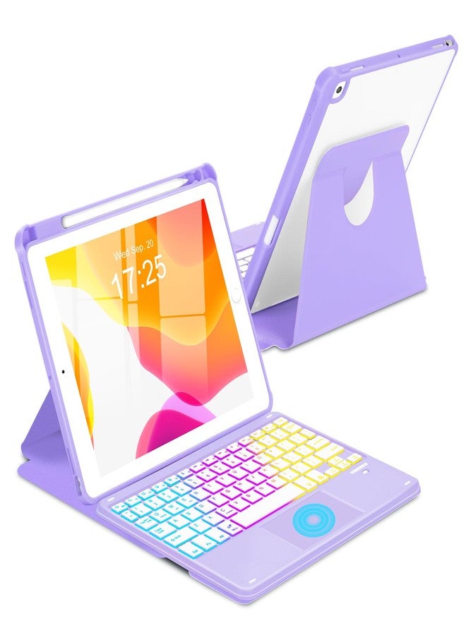 MePadKey Touchpad Keyboard Case for iPad 9th /8th/7th Generation 10.2 inch, 360 Degree Rotation Cover with Rainbow Backlit Wireless Detachable Keypad for iPad Pro 10.5/Air 3rd Gen (Purple) - Image 1