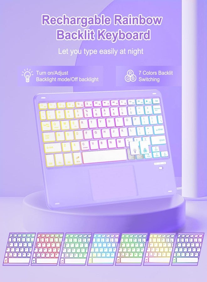 MePadKey Touchpad Keyboard Case for iPad 9th /8th/7th Generation 10.2 inch, 360 Degree Rotation Cover with Rainbow Backlit Wireless Detachable Keypad for iPad Pro 10.5/Air 3rd Gen (Purple) - Image 5