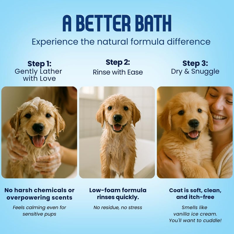 Scrubby Tails Organic Dog Shampoo - Puppy Oatmeal Shampoo for Itchy Skin Relief - Hypoallergenic for Sensitive Skin, for Dogs of All Ages, Deodorizes, Tearless, Made in USA, 16oz (Vanilla Ice Cream) - Image 4