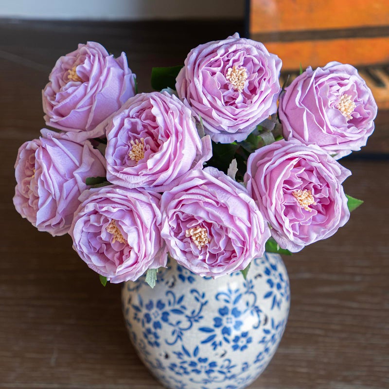 DUYONE Fake Flowers for Decoration Home Decor Real Touch Artificial Flowers Austin Rose Peony Latex Fake Flower Living Room Decoration Vivid Pink Roses Peonies Light Purple 4pcs
