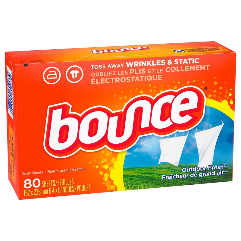 Bounce Dryer Sheets, 80 Sheets, Outdoor Fresh Scent Fabric Softener Sheets, Reduces Static, Softens and Fights Wrinkles - Image 2