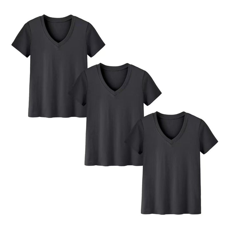 2025 Short-Sleeved Loose Slit Top Three-Piece T-Shirt Combination Pure Color Women's Clothing - Image 1