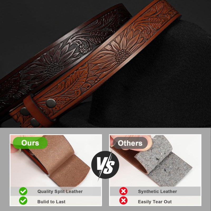SANSTHS 2 Pack Western Belts for Men without Buckle, Cowboy Belt for Buckle Western Leather Belt Straps for Jeans - Image 3