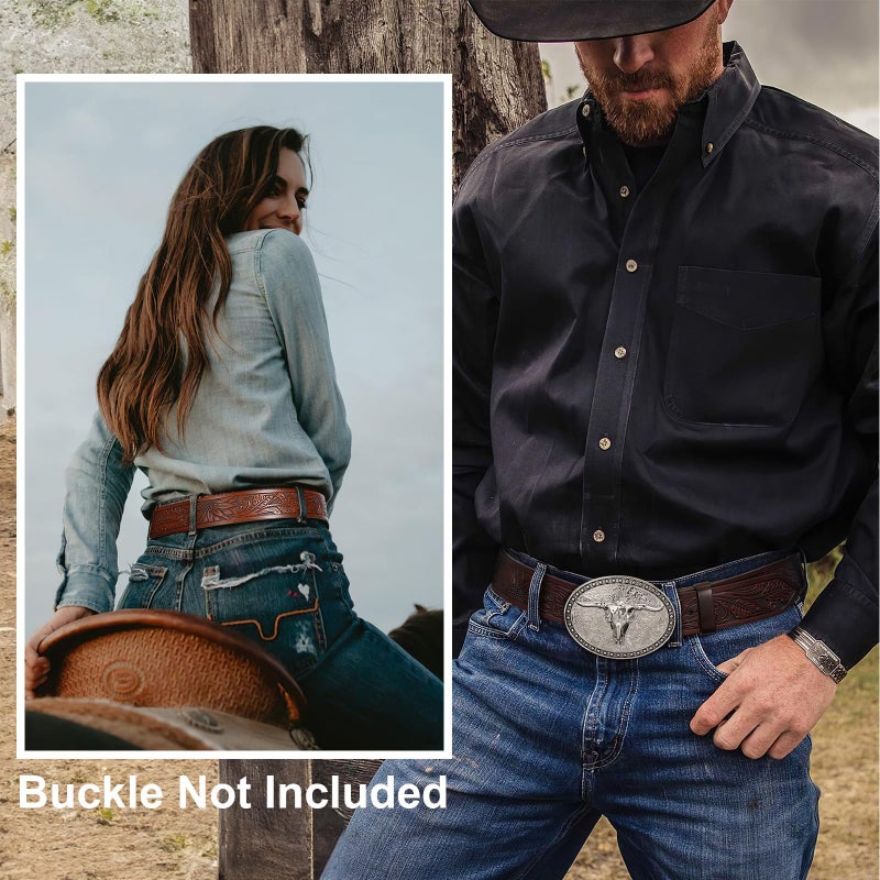 SANSTHS 2 Pack Western Belts for Men without Buckle, Cowboy Belt for Buckle Western Leather Belt Straps for Jeans - Image 2