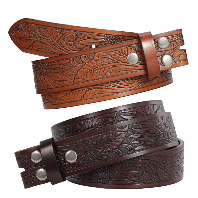 SANSTHS 2 Pack Western Belts for Men without Buckle, Cowboy Belt for Buckle Western Leather Belt Straps for Jeans - Image 5