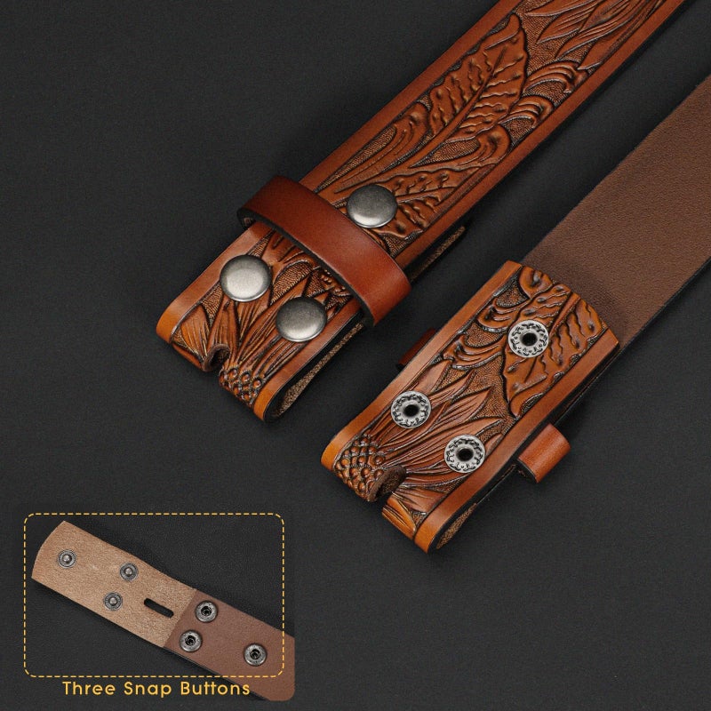 SANSTHS 2 Pack Western Belts for Men without Buckle, Cowboy Belt for Buckle Western Leather Belt Straps for Jeans - Image 4