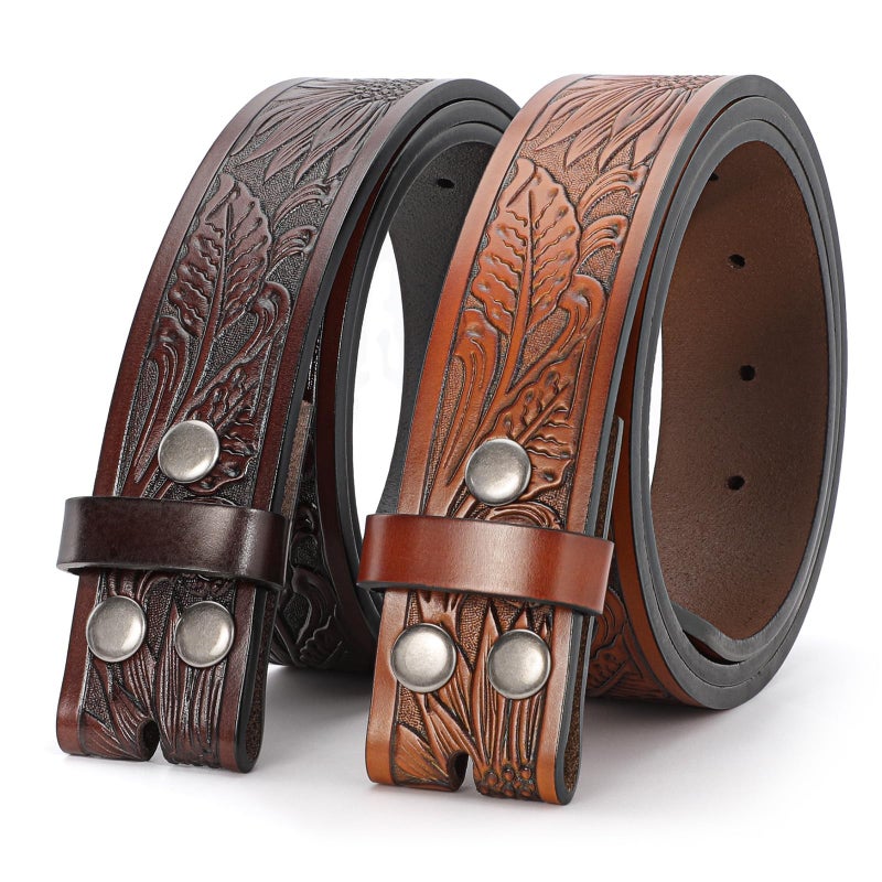 SANSTHS 2 Pack Western Belts for Men without Buckle, Cowboy Belt for Buckle Western Leather Belt Straps for Jeans - Image 1