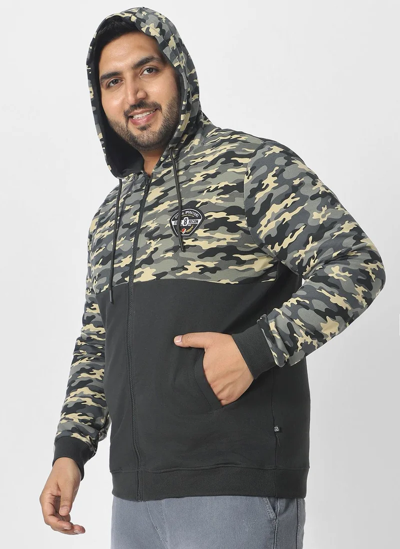 أوربانو فاشن Urbano Plus Men's Grey Cotton Camouflage Printed Hooded Neck Sweatshirt