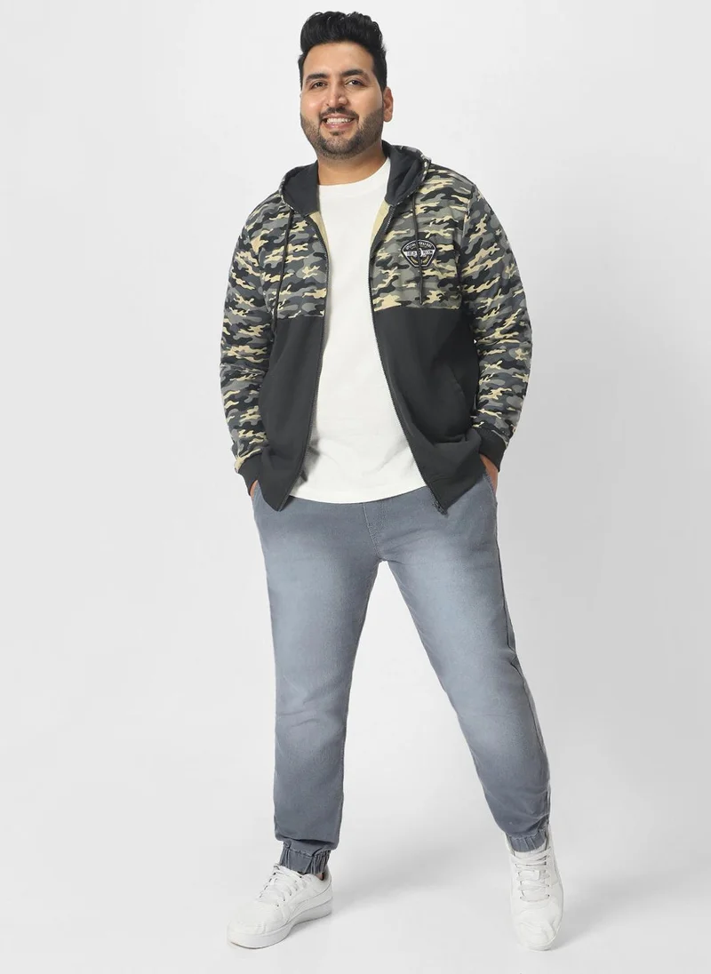 Urbano Fashion  Urbano Plus Men's Grey Cotton Camouflage Printed Hooded Neck Sweatshirt for Men | Best Price UAE