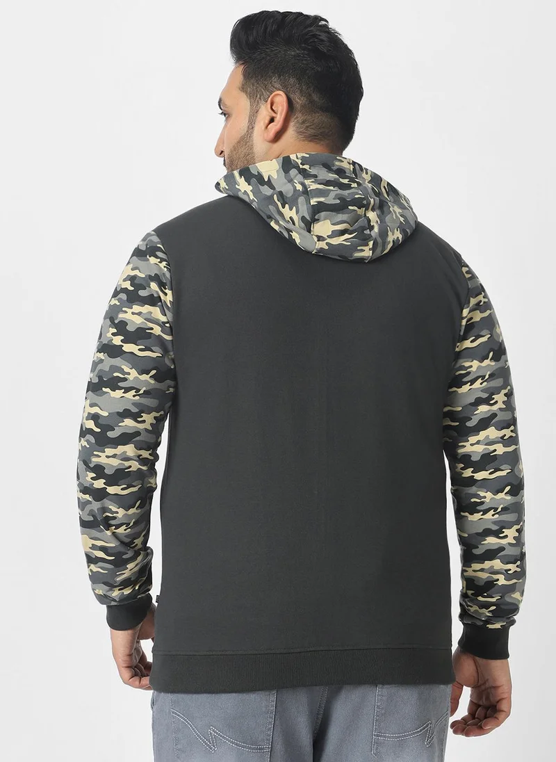 Urbano Fashion  Urbano Plus Men's Grey Cotton Camouflage Printed Hooded Neck Sweatshirt for Men | Best Price UAE