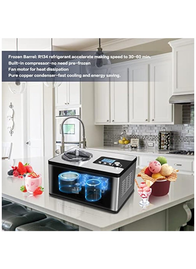Generic - Ice Cream Maker No Pre Freezing Automatic Ice Cream Machine 2 Quart with Built In Compressor And LCD Timer For Making Ice Cream Gelato In 30 60 min - Image 1
