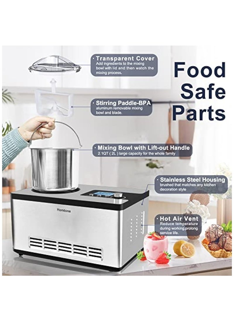 Generic - Ice Cream Maker No Pre Freezing Automatic Ice Cream Machine 2 Quart with Built In Compressor And LCD Timer For Making Ice Cream Gelato In 30 60 min - Image 1