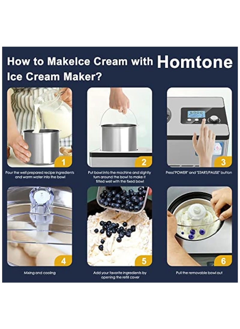 Generic - Ice Cream Maker No Pre Freezing Automatic Ice Cream Machine 2 Quart with Built In Compressor And LCD Timer For Making Ice Cream Gelato In 30 60 min - Image 1