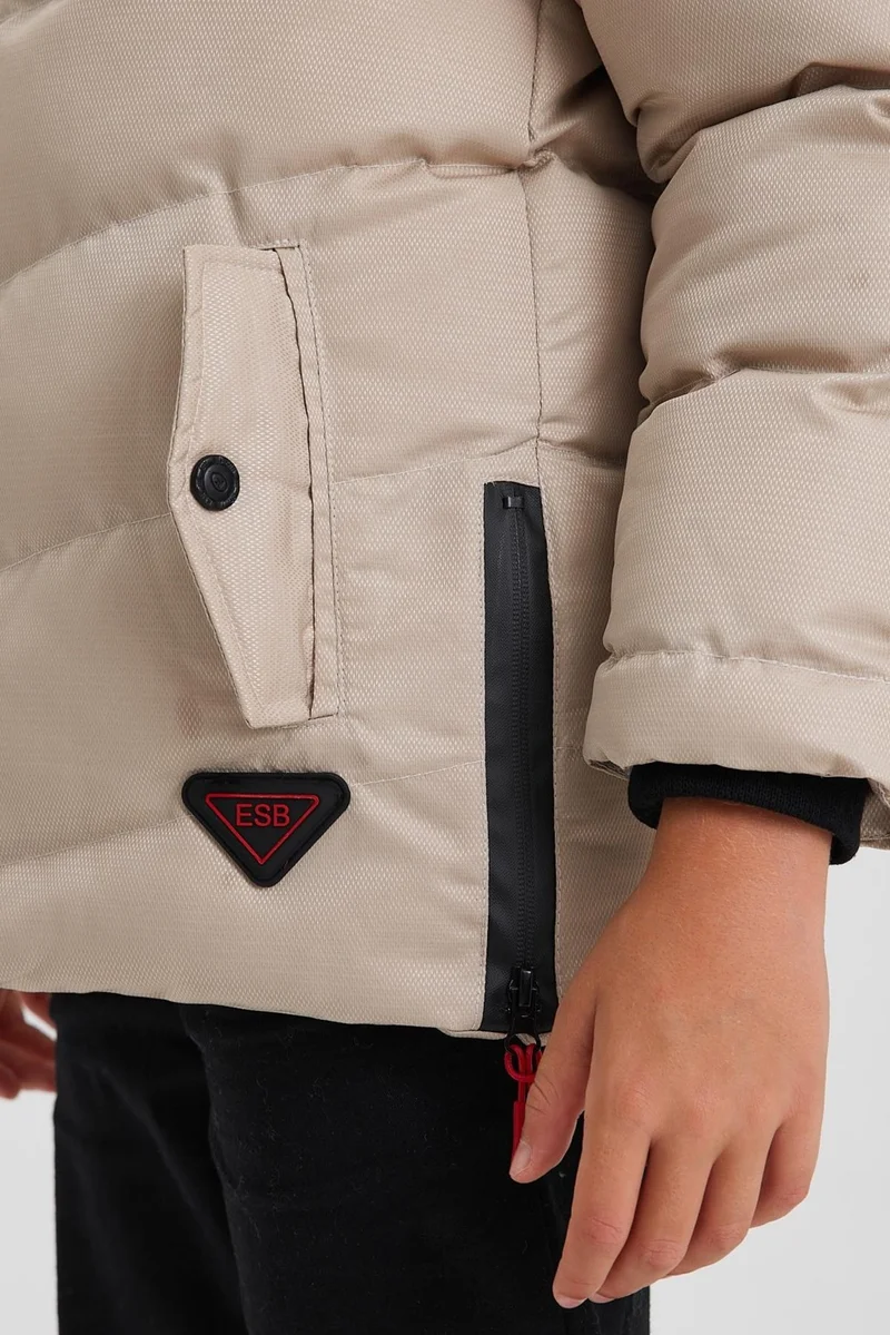 Sivaist Cream Removable Hooded Furry Thick Puffer Boy's Coat & Jacket