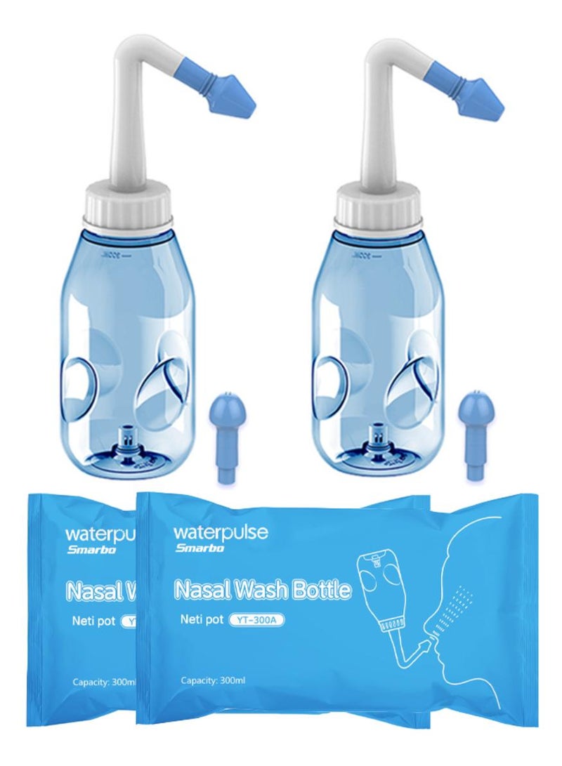 waterpulse 2-Pcs Neti Pot Sinus Rinse Nasal Wash Bottle,Nose wash Bottle Allergy Cleaner Pressure Irrigation Neti-Pot ,nose cleaner for Adult & Kid BPA Free - Image 1