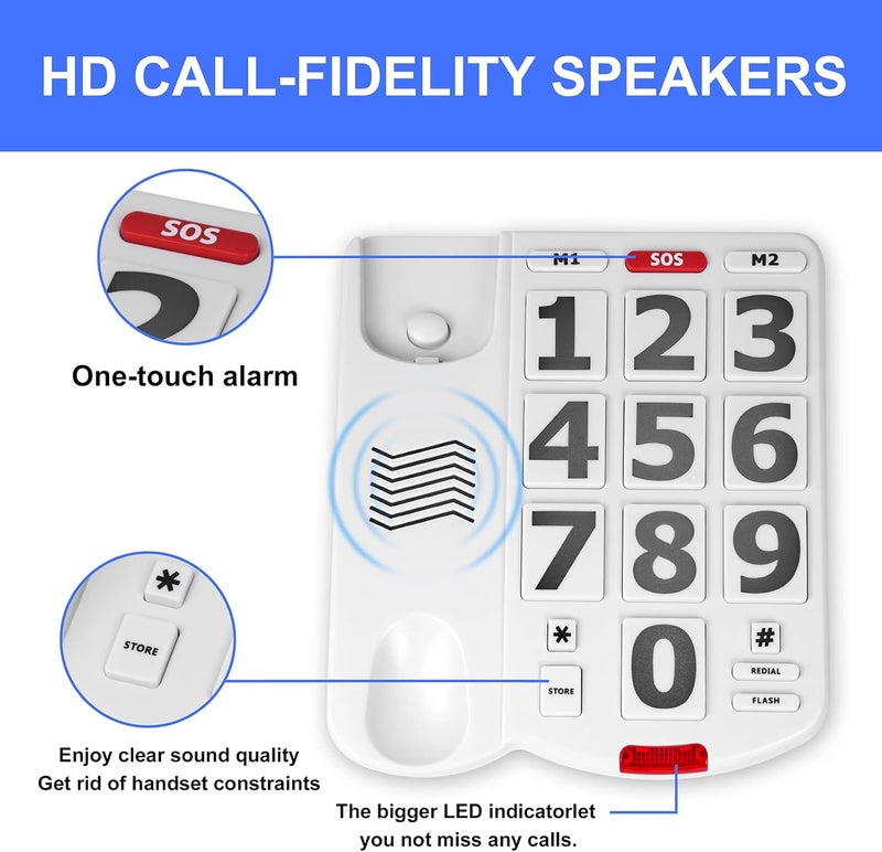 VDTG Super Large Key Wired Telephone Set, with Speaker, Adjustable Ring Tone, Simple and Classic Appearance Design, How Applicable to The Scene - Image 3