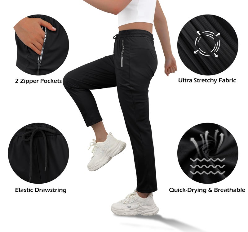 IWOLLENCE Women's Active Stretch Pants Quick Dry Breathable Outdoor Athletic Running Jogging Comfy Fit Fitness Travel Hiking Pant with Zipper Pockets Black, L - Image 4