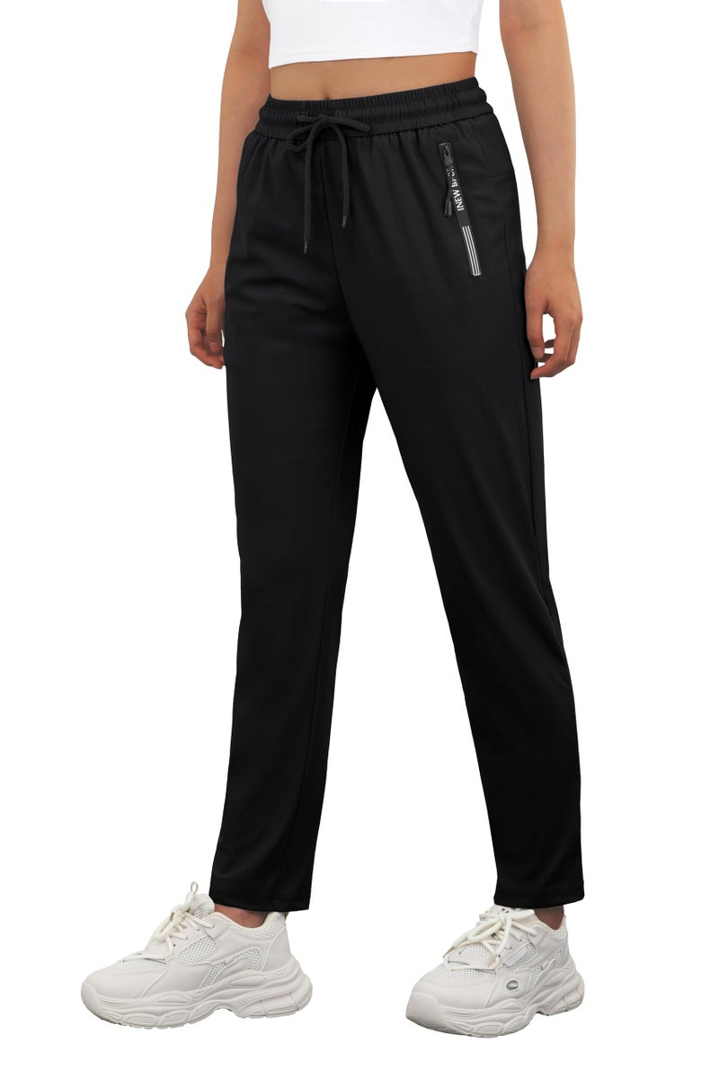 IWOLLENCE Women's Active Stretch Pants Quick Dry Breathable Outdoor Athletic Running Jogging Comfy Fit Fitness Travel Hiking Pant with Zipper Pockets Black, L - Image 1
