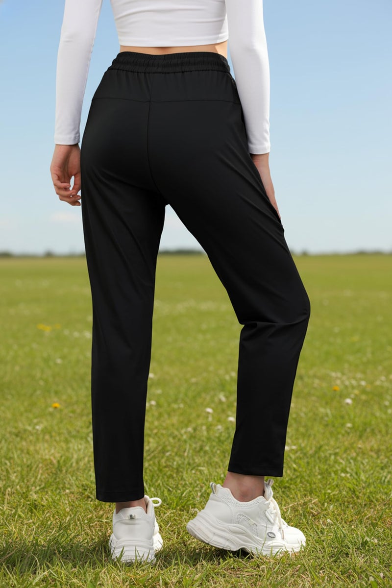 IWOLLENCE Women's Active Stretch Pants Quick Dry Breathable Outdoor Athletic Running Jogging Comfy Fit Fitness Travel Hiking Pant with Zipper Pockets Black, L - Image 2