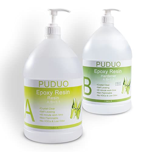 Puduo Epoxy Resin Crystal Clear Art 2 Gallon Kit New Bottle with Pump for Coating, Casting, Resin Art, Jewelry, Tabletop, Bar Top, Live Edge Tables, Fast Curing 2 Part Epoxy Casting Resin Kit - Image 1