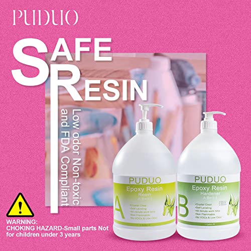 Puduo Epoxy Resin Crystal Clear Art 2 Gallon Kit New Bottle with Pump for Coating, Casting, Resin Art, Jewelry, Tabletop, Bar Top, Live Edge Tables, Fast Curing 2 Part Epoxy Casting Resin Kit - Image 4