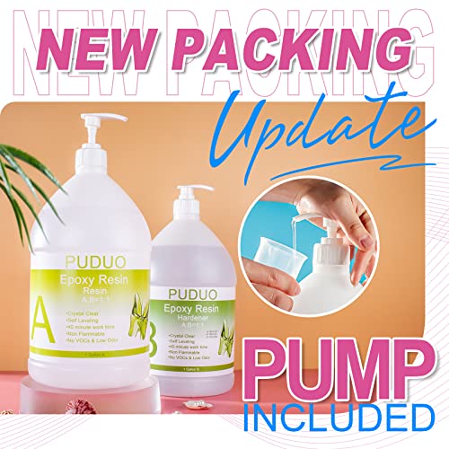 Puduo Epoxy Resin Crystal Clear Art 2 Gallon Kit New Bottle with Pump for Coating, Casting, Resin Art, Jewelry, Tabletop, Bar Top, Live Edge Tables, Fast Curing 2 Part Epoxy Casting Resin Kit - Image 2