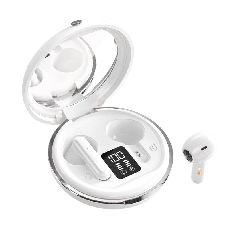 Wireless Earbuds: White Bluetooth Headphones - Mirror Charging Case, 13mm Dynamic Driver, Active Noise Cancellation for Travel, Daily Use & Handsfree Calling - Image 1