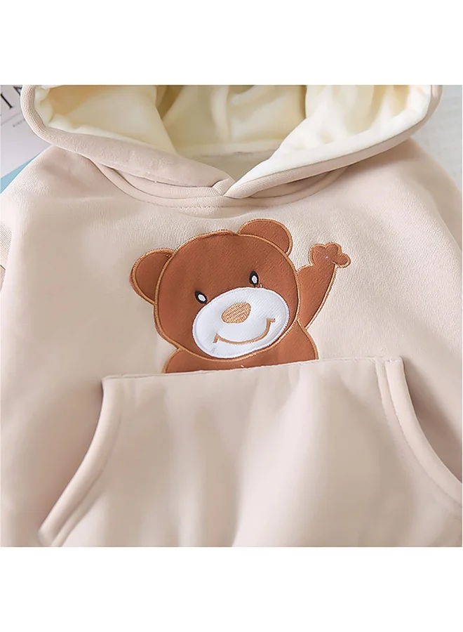 LITTLE SURPRISE BOX Light Brown Puffer Jacket And Matching Track Suit 3 Pcs Winterwear Set For Toddlers And Kids