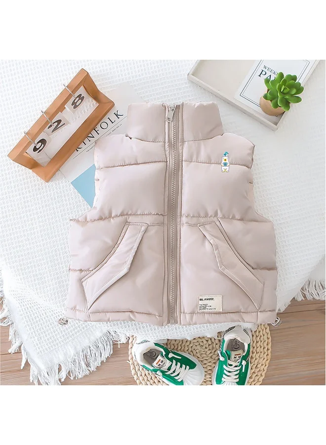 LITTLE SURPRISE BOX Light Brown Puffer Jacket And Matching Track Suit 3 Pcs Winterwear Set For Toddlers And Kids