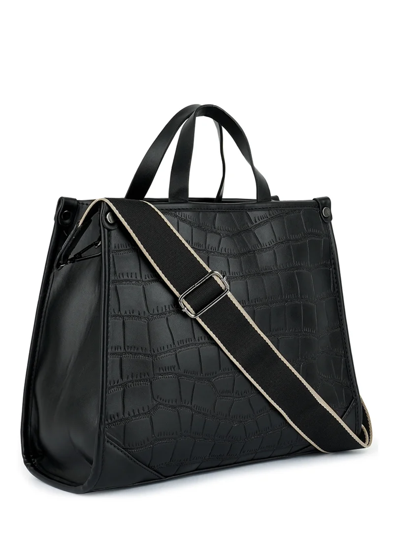 London Rag Croco Faux Leather Hand Bag in Black