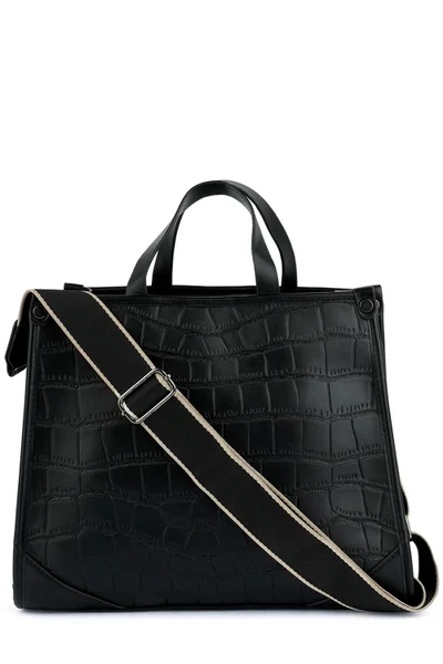 London Rag Croco Faux Leather Hand Bag in Black