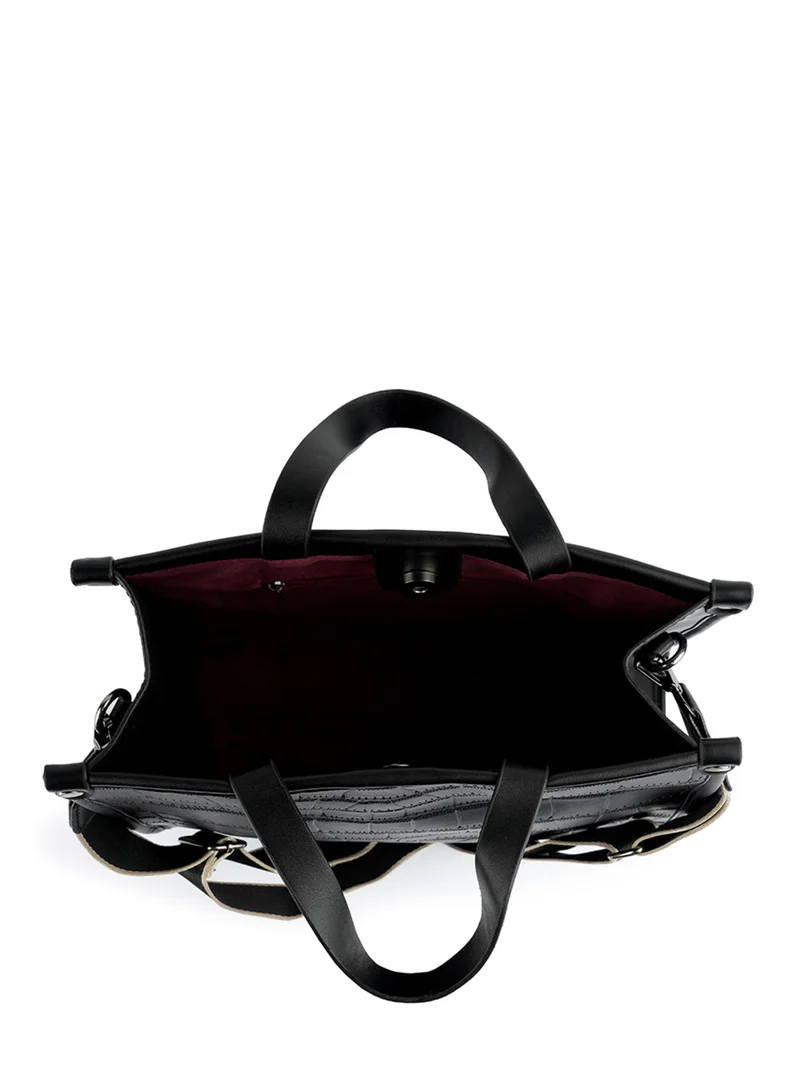 London Rag Croco Faux Leather Hand Bag in Black