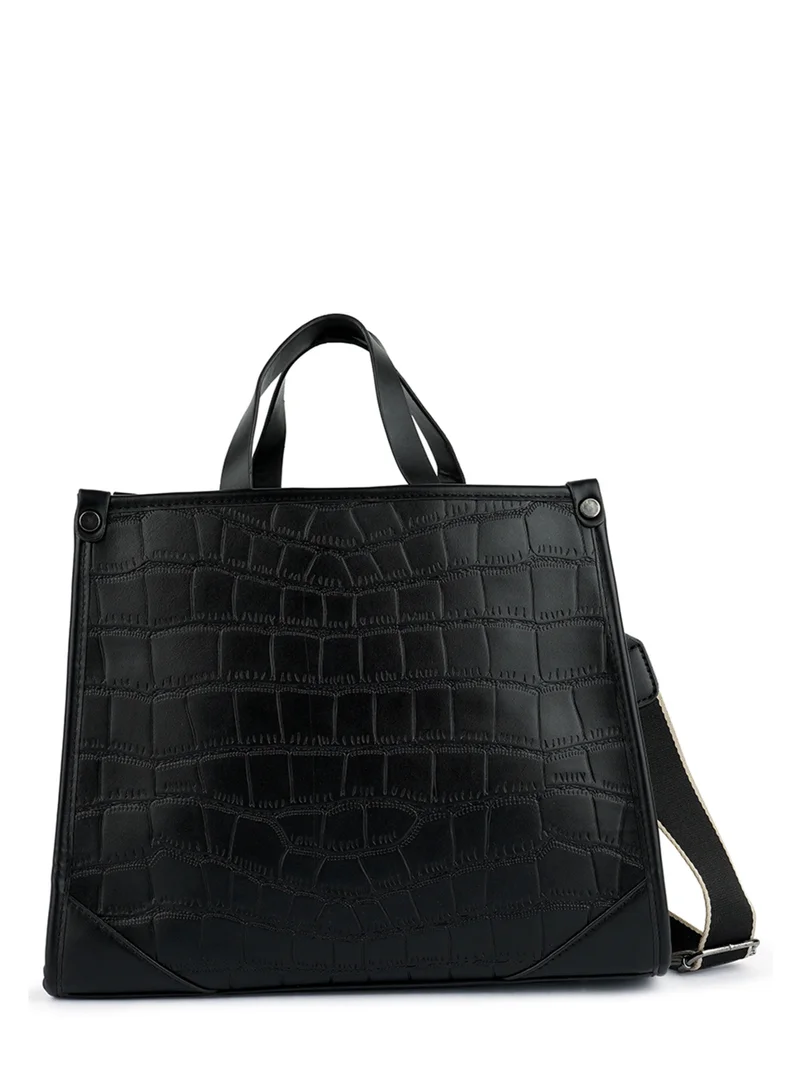 London Rag Croco Faux Leather Hand Bag in Black