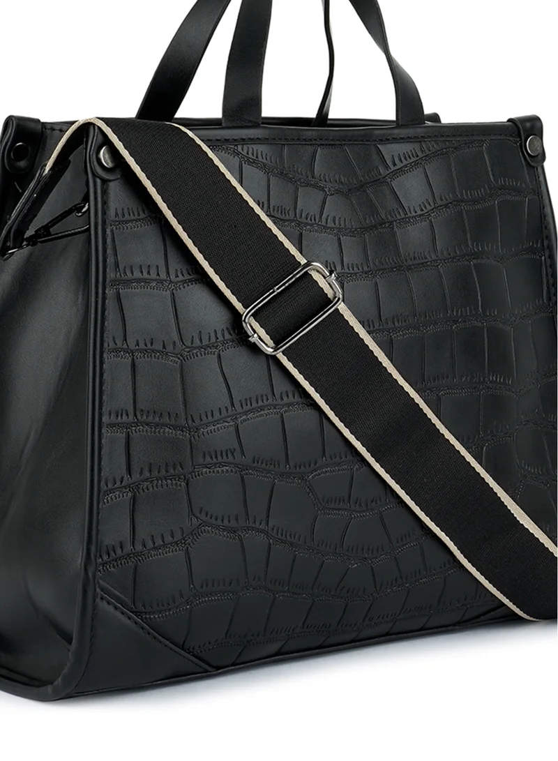 London Rag Croco Faux Leather Hand Bag in Black