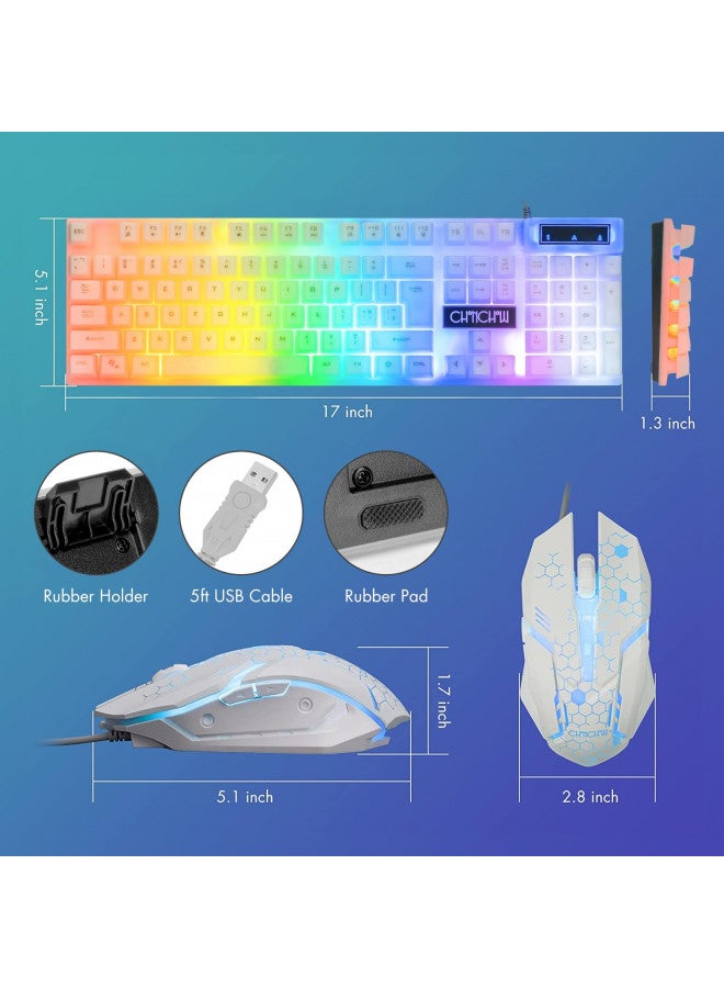 CHONCHOW LED Keyboard and Mouse, 104 Keys Rainbow Backlit Keyboard and 7 Color RGB Mouse, White Gaming Keyboard and Mouse Combo for PC Laptop Xbox PS4 Gamers and Work - Image 2