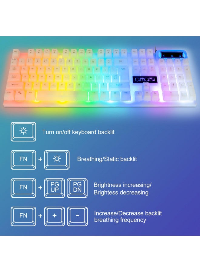 CHONCHOW LED Keyboard and Mouse, 104 Keys Rainbow Backlit Keyboard and 7 Color RGB Mouse, White Gaming Keyboard and Mouse Combo for PC Laptop Xbox PS4 Gamers and Work - Image 3