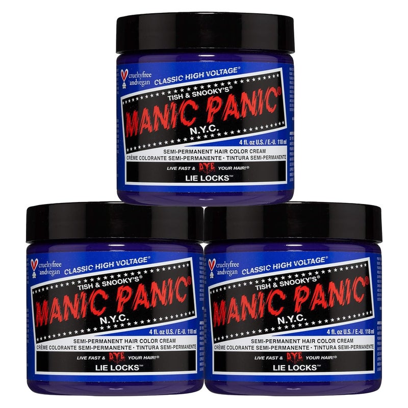 MANIC PANIC Classic Lie Locks Semi Permanent Hair Color Medium Indigo Purple Hair Dye for Women Men That Lasts 46 Weeks Vegan Ammonia CrueltyFree Create Mix Custom Shades 4oz 3pk