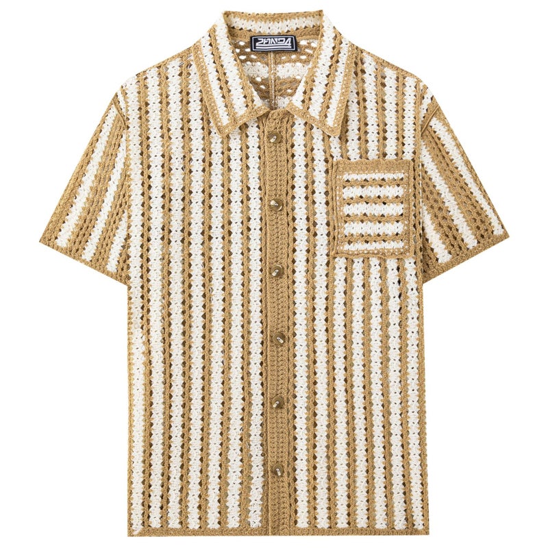 Men's Striped Cutout Polo Shirt - Image 2