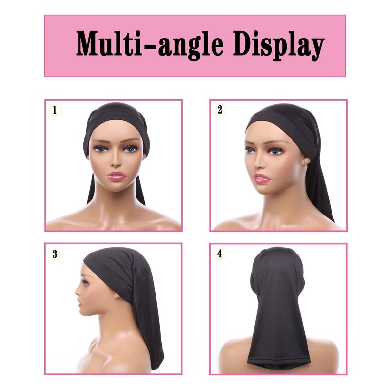 Leeven 2 Pieces Wide Elastic Loc Cap and Long Braid Cover for Full Hair, Stocking Sleep - Black - Image 4